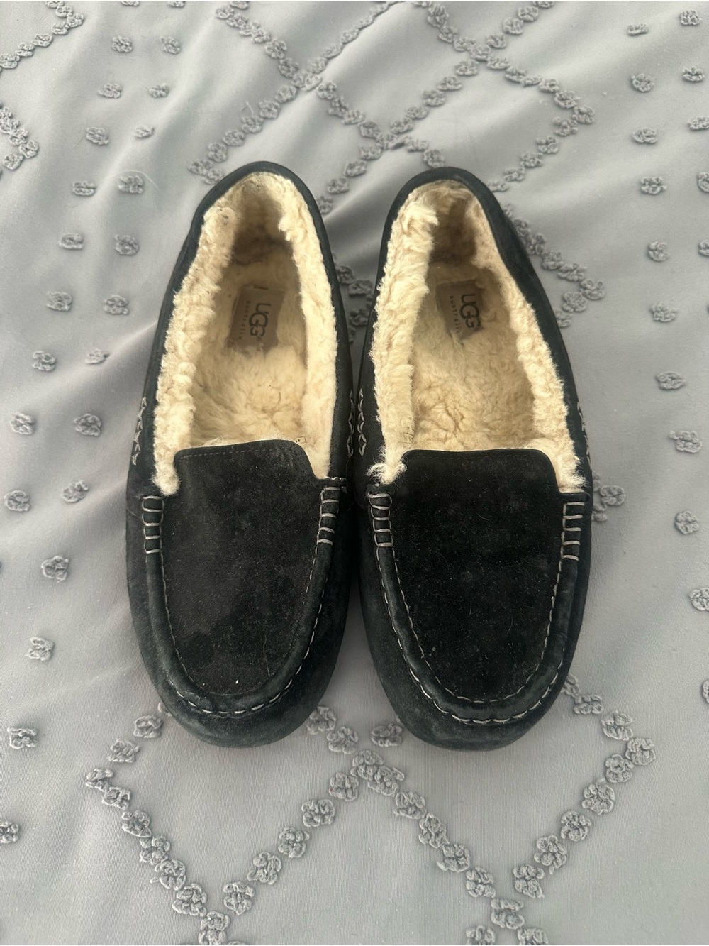 UGG Black Suede Shearling-Lined Moccasin Slippers